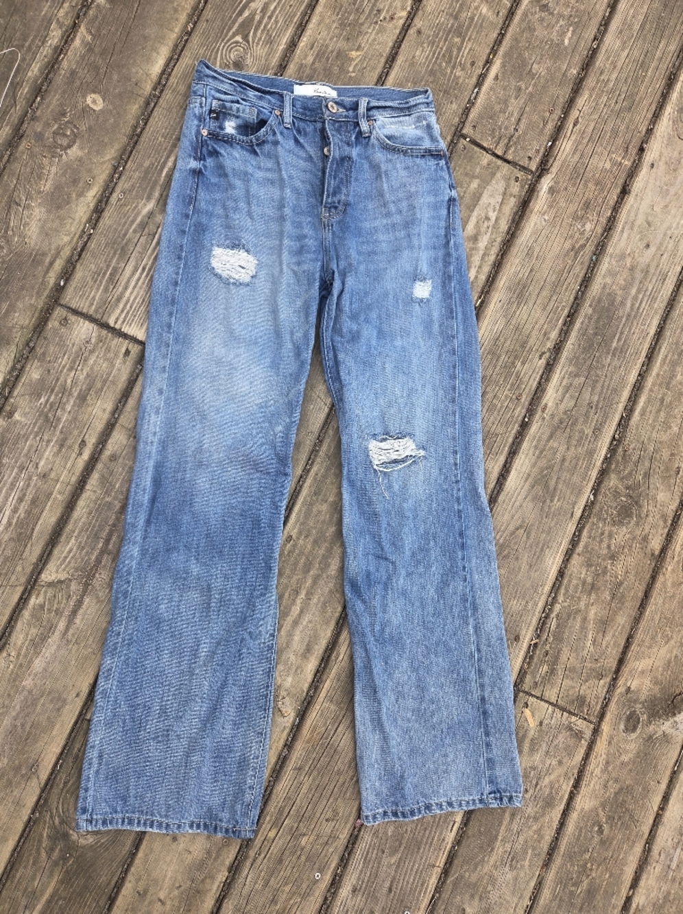 Kancan Distressed Wide-leg Button-fly jean sz 5/26 Cotton blue Ripped Streetwear